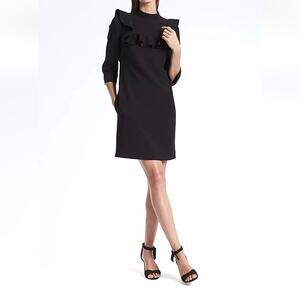 Banana Republic High Ruffle Neck Black Coquette‎ Twee Mini Cocktail Dress Size 4